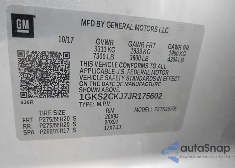 2018 GMC Yukon Denali из США, поврежденный, VIN 1GKS2CKJ7JR175602